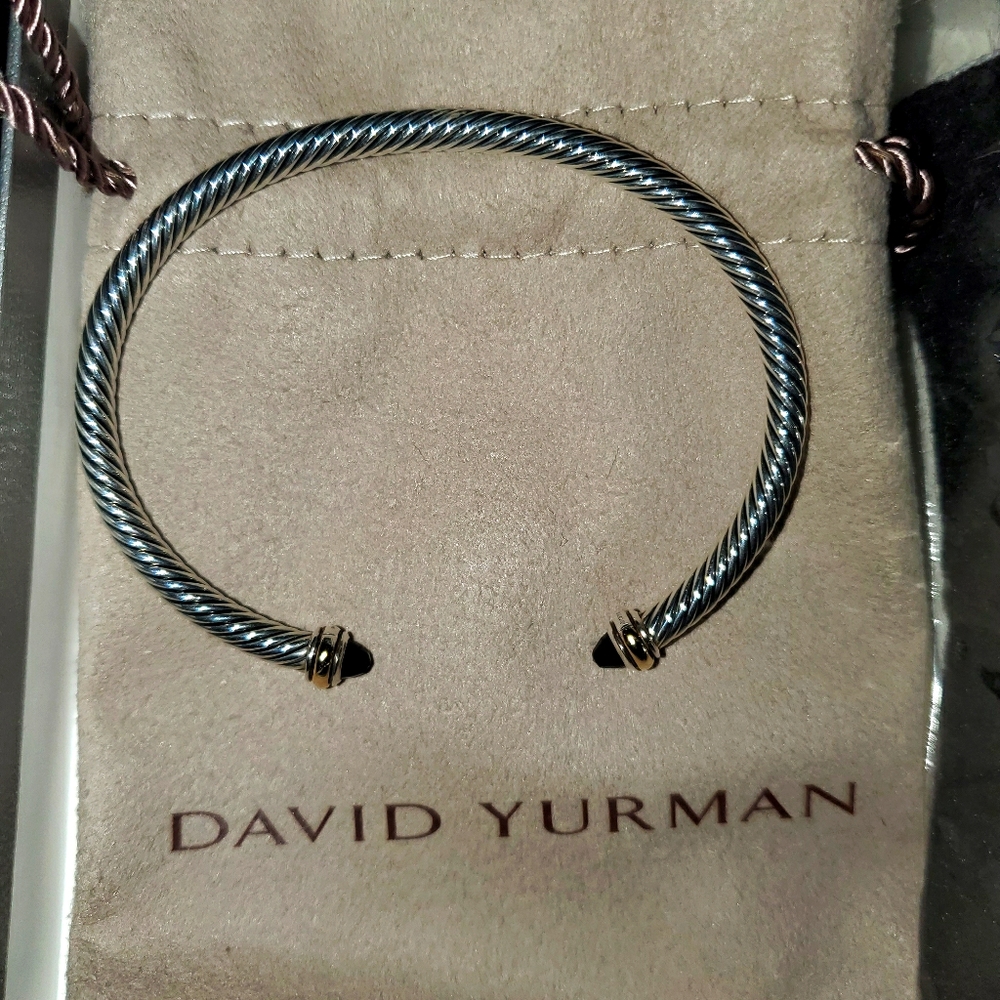 David Yurman Cable silver Bracelet w/Black Onyx & 14K Gold Accents-Size M